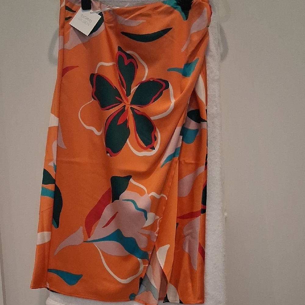 Nwt Sigrid Olsen Skirt And Top Orange Floral - Picture 2 of 6